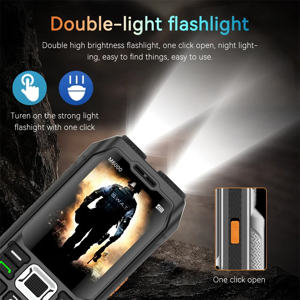UNIWA M6000 2G Feature Phone Power Bank 2.3Inch FM Radio MP3 Voice Record Torch Cheap Mobile Phone English Keys Button Cellphone