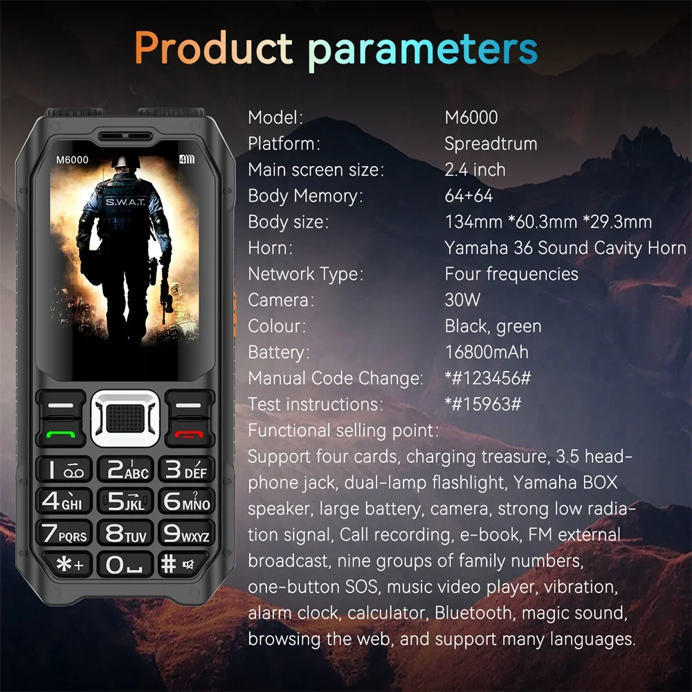 UNIWA M6000 2G Feature Phone Power Bank 2.3Inch FM Radio MP3 Voice Record Torch Cheap Mobile Phone English Keys Button Cellphone