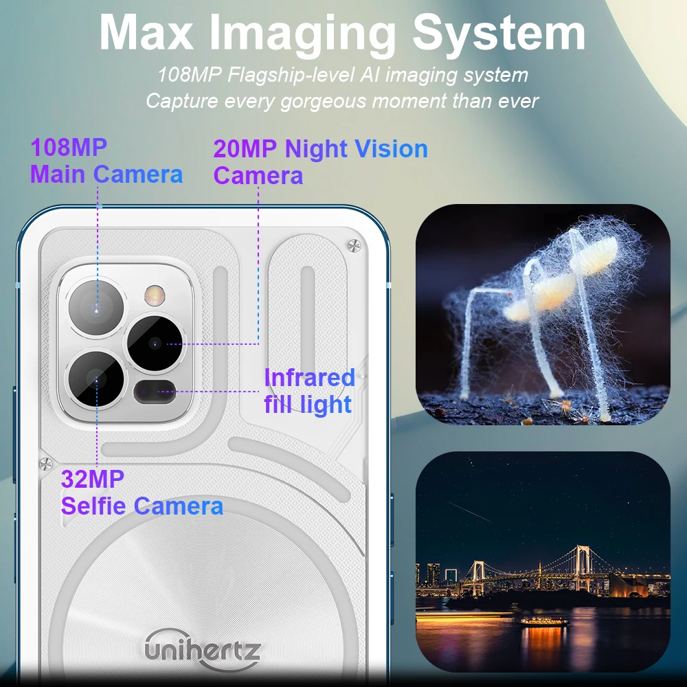 Unihertz Luna Smartphone Rhythm Ambient LED strip Music Phone 8GB RAM 256GB ROM 108MP G99 Mobile Phone Night Vision Cellphone
