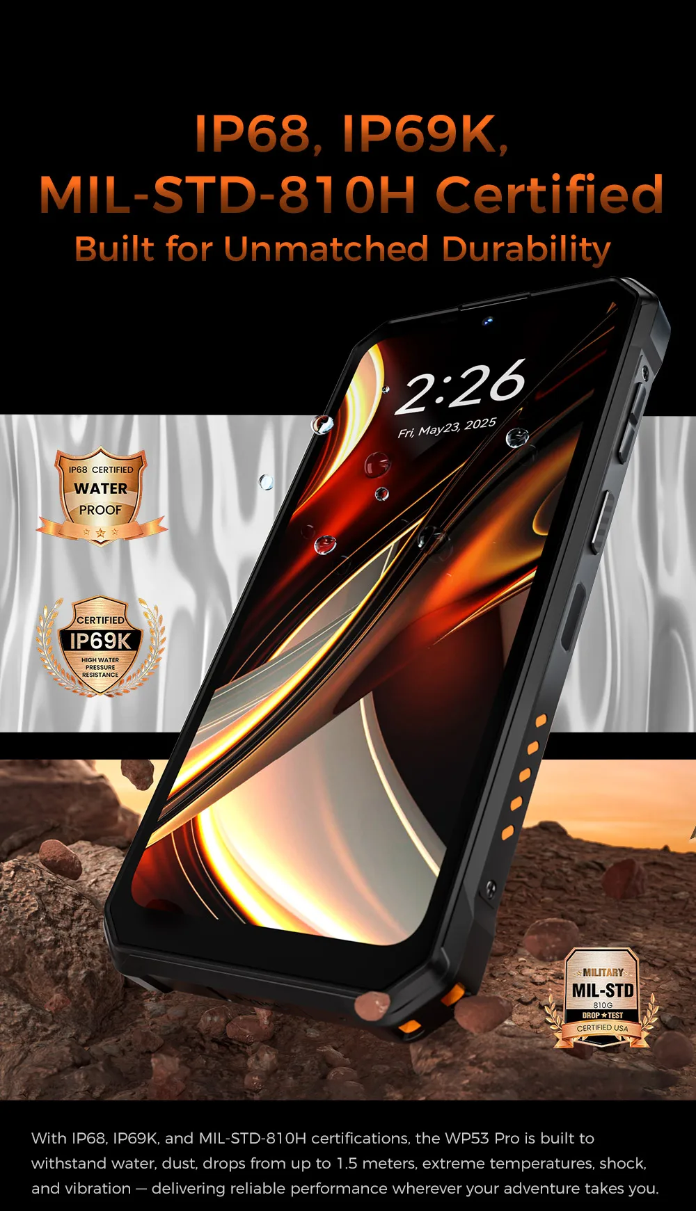 OUKITEL WP53 PRO 11000mAh Battery Rugged Smartphone, 24GB+256GB Cell Phone, Android 15 NFC 50MP Main Camera Mobile Phone