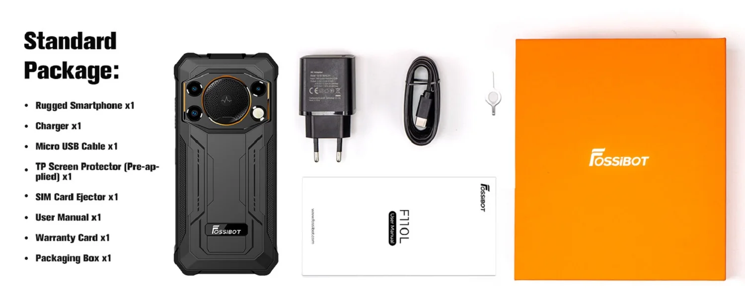 Fossibot F110L Rugged Smartphone, Android 15, 12GB(4+8GB Expand) RAM 128GB ROM, 6.745" HD+ IPS Display, 10000mAh Large Battery, 50MP+8MP+5MP Triple Camera, NFC GPS