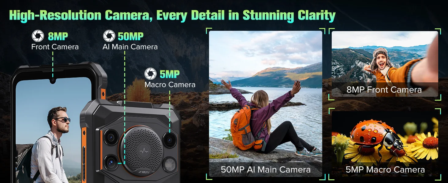 Fossibot F110L Rugged Smartphone, Android 15, 12GB(4+8GB Expand) RAM 128GB ROM, 6.745" HD+ IPS Display, 10000mAh Large Battery, 50MP+8MP+5MP Triple Camera, NFC GPS
