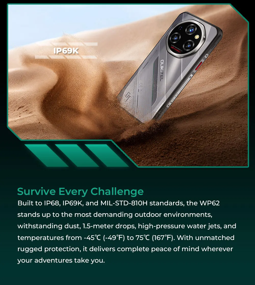 OUKITEL WP62 Rugged Smartphone, 36GB(12+24) Expand RAM, 512GB ROM, Android 15, 6.6" FHD+ Display, 11000mAh Big Battery, 108MP Camera, 33W Fast Charging, NFC Unlocked Mobile Phone
