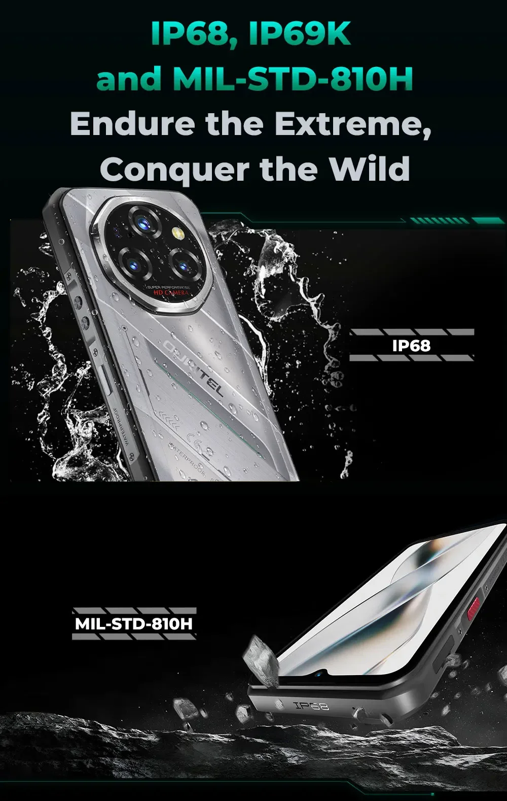 OUKITEL WP62 Rugged Smartphone, 36GB(12+24) Expand RAM, 512GB ROM, Android 15, 6.6" FHD+ Display, 11000mAh Big Battery, 108MP Camera, 33W Fast Charging, NFC Unlocked Mobile Phone