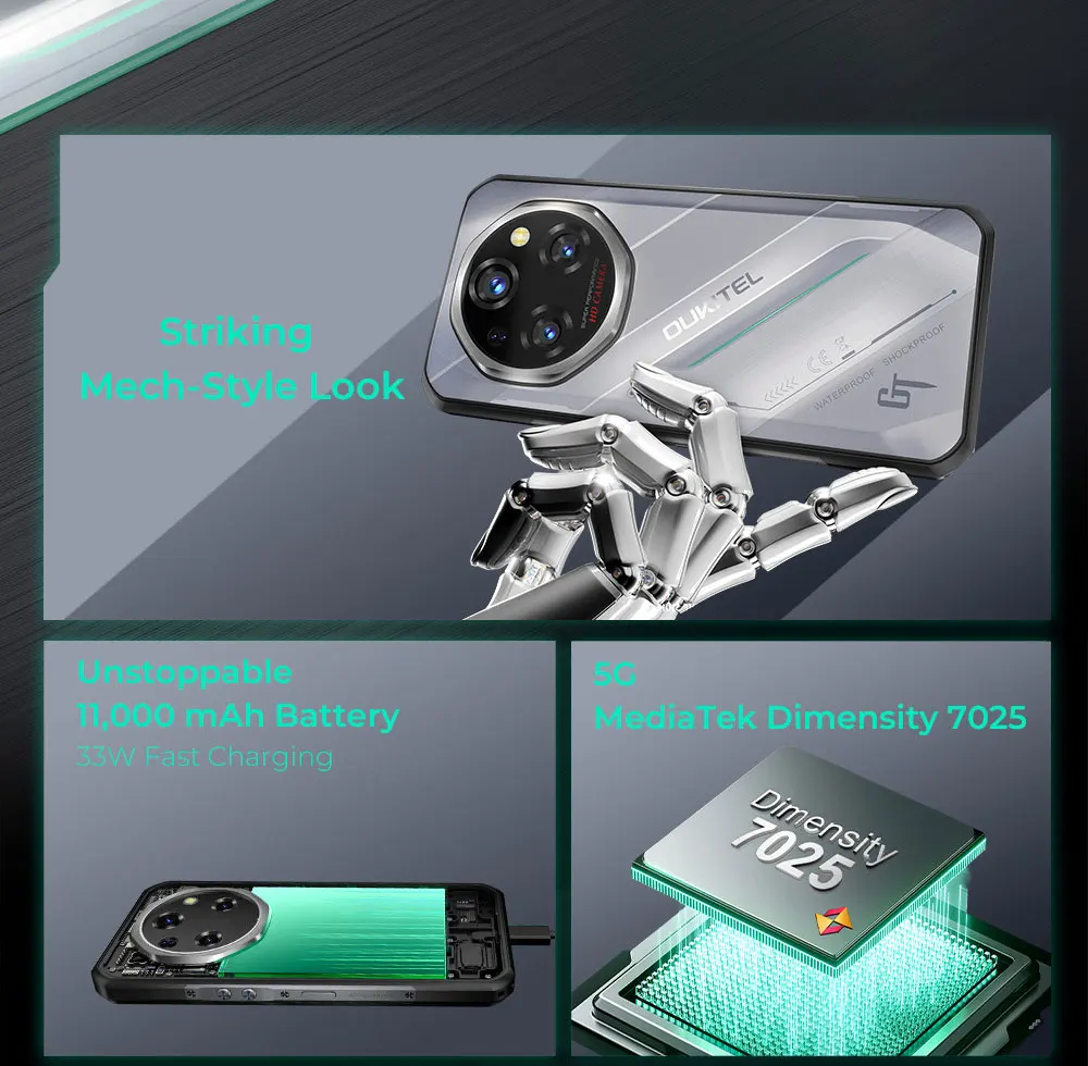 OUKITEL WP62 Rugged Smartphone, 36GB(12+24) Expand RAM, 512GB ROM, Android 15, 6.6" FHD+ Display, 11000mAh Big Battery, 108MP Camera, 33W Fast Charging, NFC Unlocked Mobile Phone