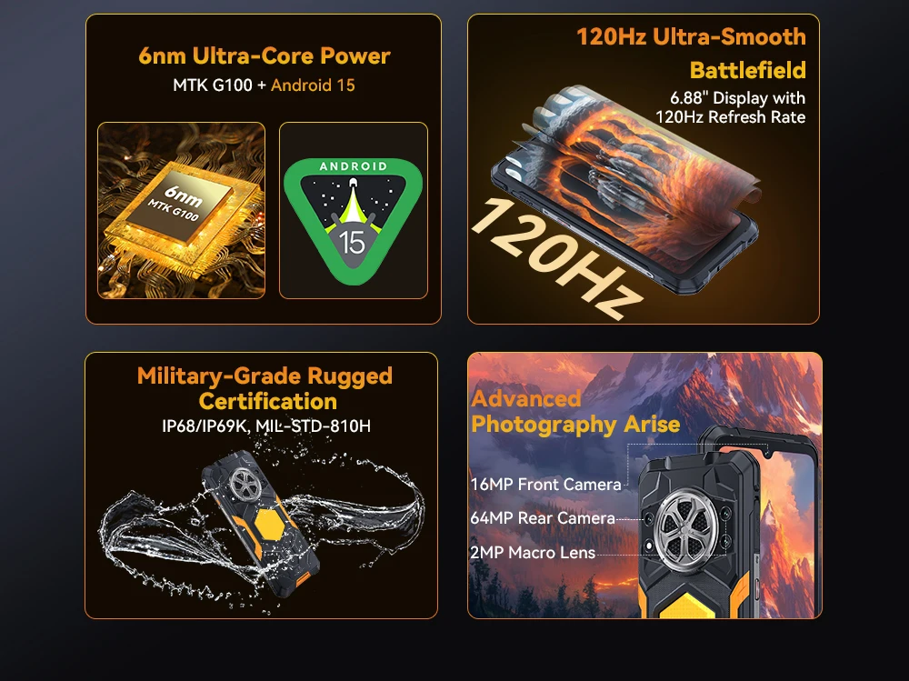 [Shipping From Poland]CUBOT KingKong Power 5 Rugged Smartphone Android 15 15300mAh 6.88" 16GB RAM (6+10) 128GB ROM Camping Light