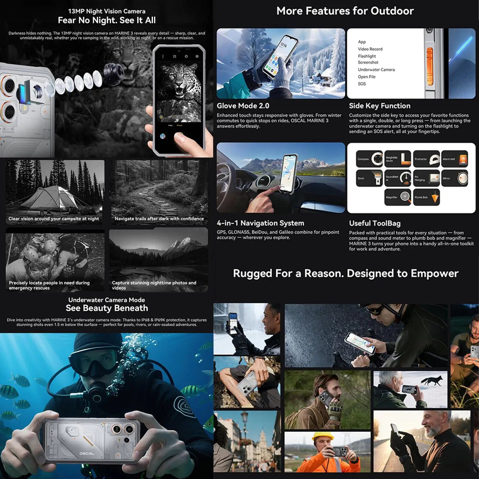 Blackview Oscal Marine 3 Rugged Phone 8GB+256GB 6.56" Android 16 5000mAh Battery Helio G81 13MP+16MP Camera 4G NFC Smartphone