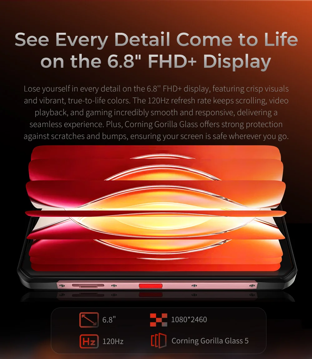 OUKITEL WP56 Android 15 Smartphone 36GB(12+24) 512GB 16000mAh 45W Camping Light 6.8“ FHD 120Hz 128dB Speaker 108MP 5G Cellphone