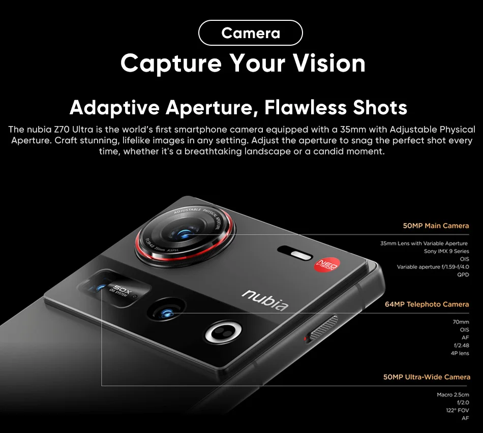 nubia Z70 Ultra 5G Smartphone Global Version Snapdragon 8 Elite 6.85'' 144Hz OLED Display 6150mAh Battery 64MP Camera Android 15