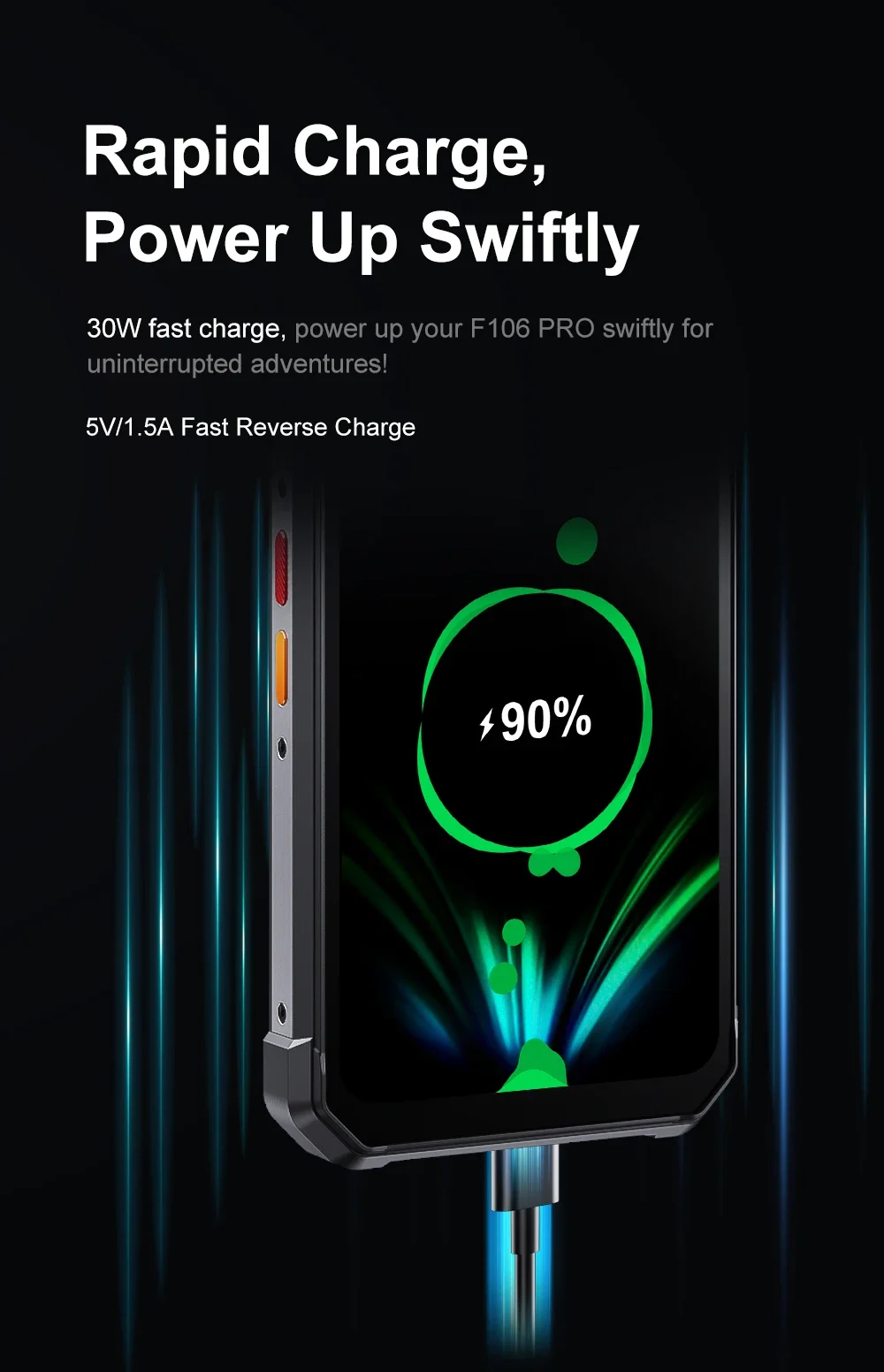 FOSSiBOT F106 Pro 15GB(8 + 7) RAM 256GB ROM Smartphone 12000mAh 30W Charging 6,58 "FHD+ Android 14 Loud Speaker Camping Light