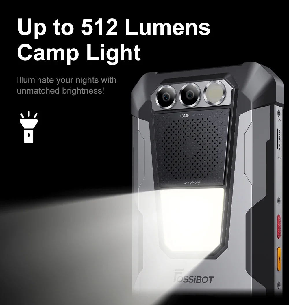 FOSSiBOT F106 Pro 15GB(8 + 7) RAM 256GB ROM Smartphone 12000mAh 30W Charging 6,58 "FHD+ Android 14 Loud Speaker Camping Light