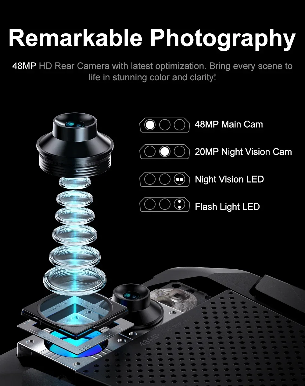 FOSSiBOT F106 Pro 15GB(8 + 7) RAM 256GB ROM Smartphone 12000mAh 30W Charging 6,58 "FHD+ Android 14 Loud Speaker Camping Light