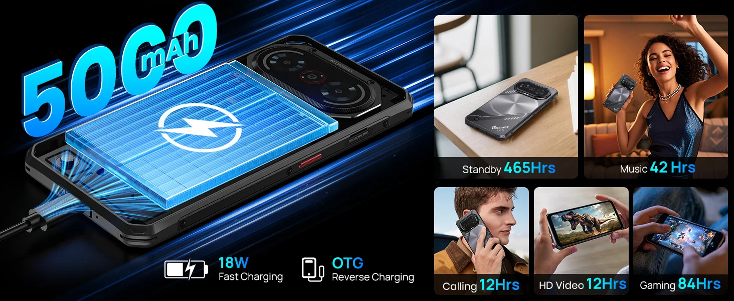 Fossibot F114 Android 15 Ultra-thin Rugged Phone 16GB(4+12) 128GB 50MP+8MP+2MP Camera 5000mAh 18W 6.67''HD+ Display Smartphone