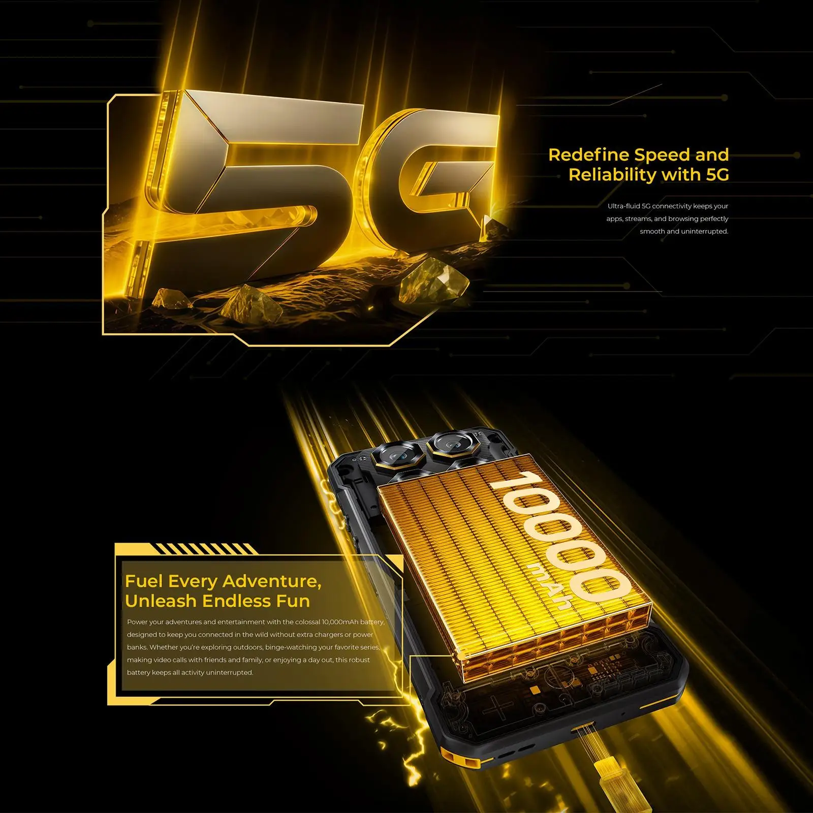 Oukitel WP60 Rugged Phone 48GB(16+32) +512GB 108MP Camera Side Fingerprint 7.2” Display Android 15 MTK 7025 NFC 5G Smartphone