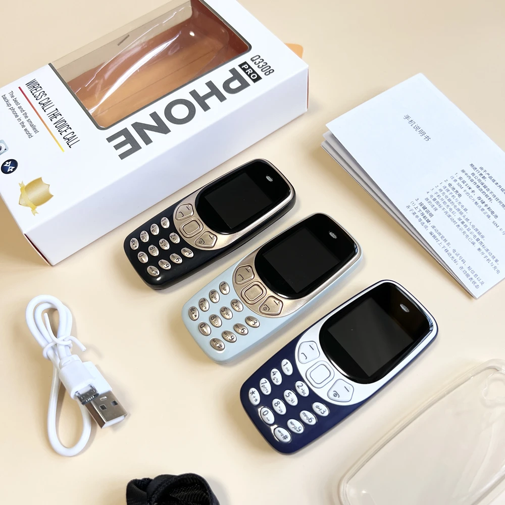 SERVO Q3308Pro 3 SIM Card Mini Mobile Phone Bluetooth Dial Magic Voice FM Call Recorder 1.33inch Small Pocket Button Cell Phones