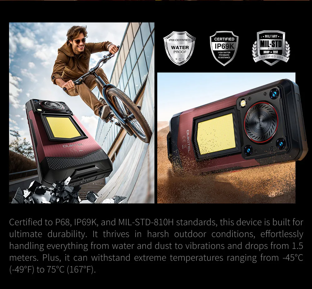 OUKITEL WP56 5G Rugged Phone 16000mAh Battery 108MP Camera Android NFC Smartphone 12GB+512GB 6.8" 120Hz Outdoor Waterproof