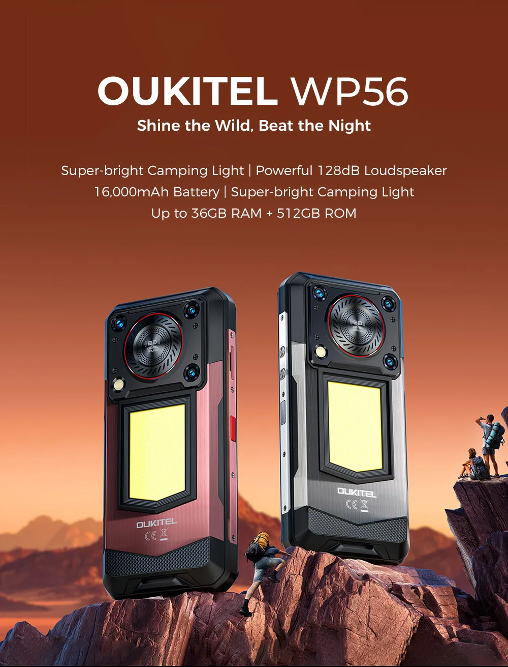 OUKITEL WP56 5G Rugged Phone 16000mAh Battery 108MP Camera Android NFC Smartphone 12GB+512GB 6.8" 120Hz Outdoor Waterproof