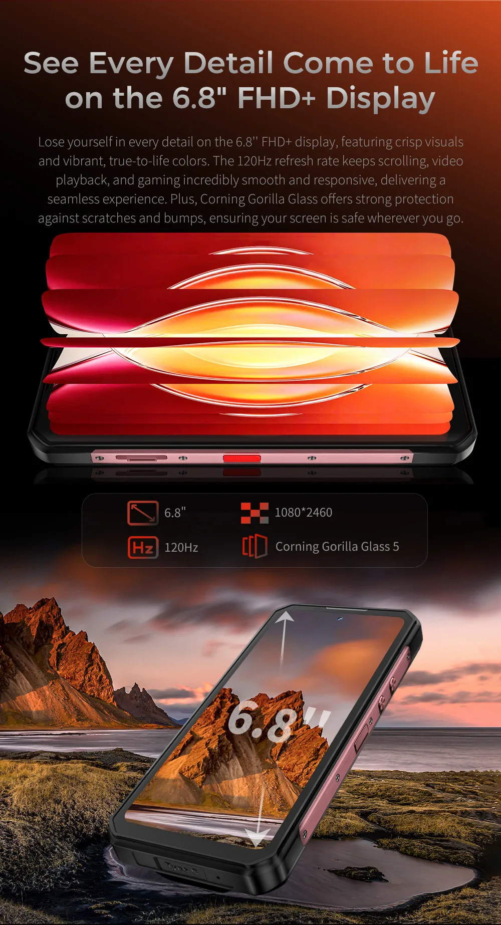 OUKITEL WP56 5G Rugged Phone 16000mAh Battery 108MP Camera Android NFC Smartphone 12GB+512GB 6.8" 120Hz Outdoor Waterproof