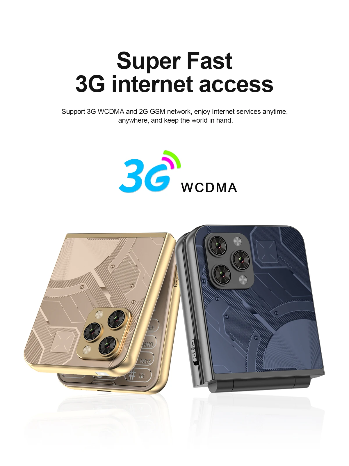 SERVO Flilo9 3G WCDMA Flip Mobile Phone 2 SIM Card Speed Dial Call Recording Blacklist Rear Camera Flashlight Fold Button Phones