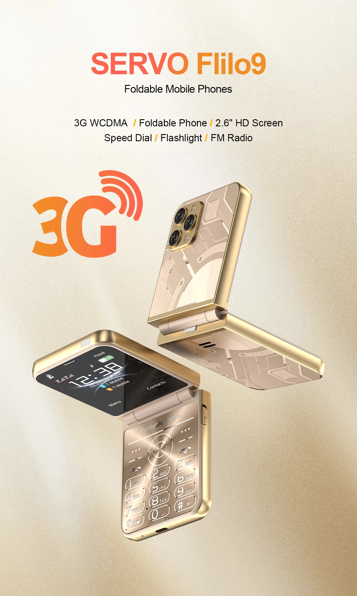 SERVO Flilo9 3G WCDMA Flip Mobile Phone 2 SIM Card Speed Dial Call Recording Blacklist Rear Camera Flashlight Fold Button Phones