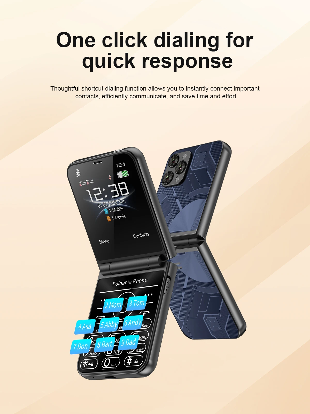 SERVO Flilo9 3G WCDMA Flip Mobile Phone 2 SIM Card Speed Dial Call Recording Blacklist Rear Camera Flashlight Fold Button Phones