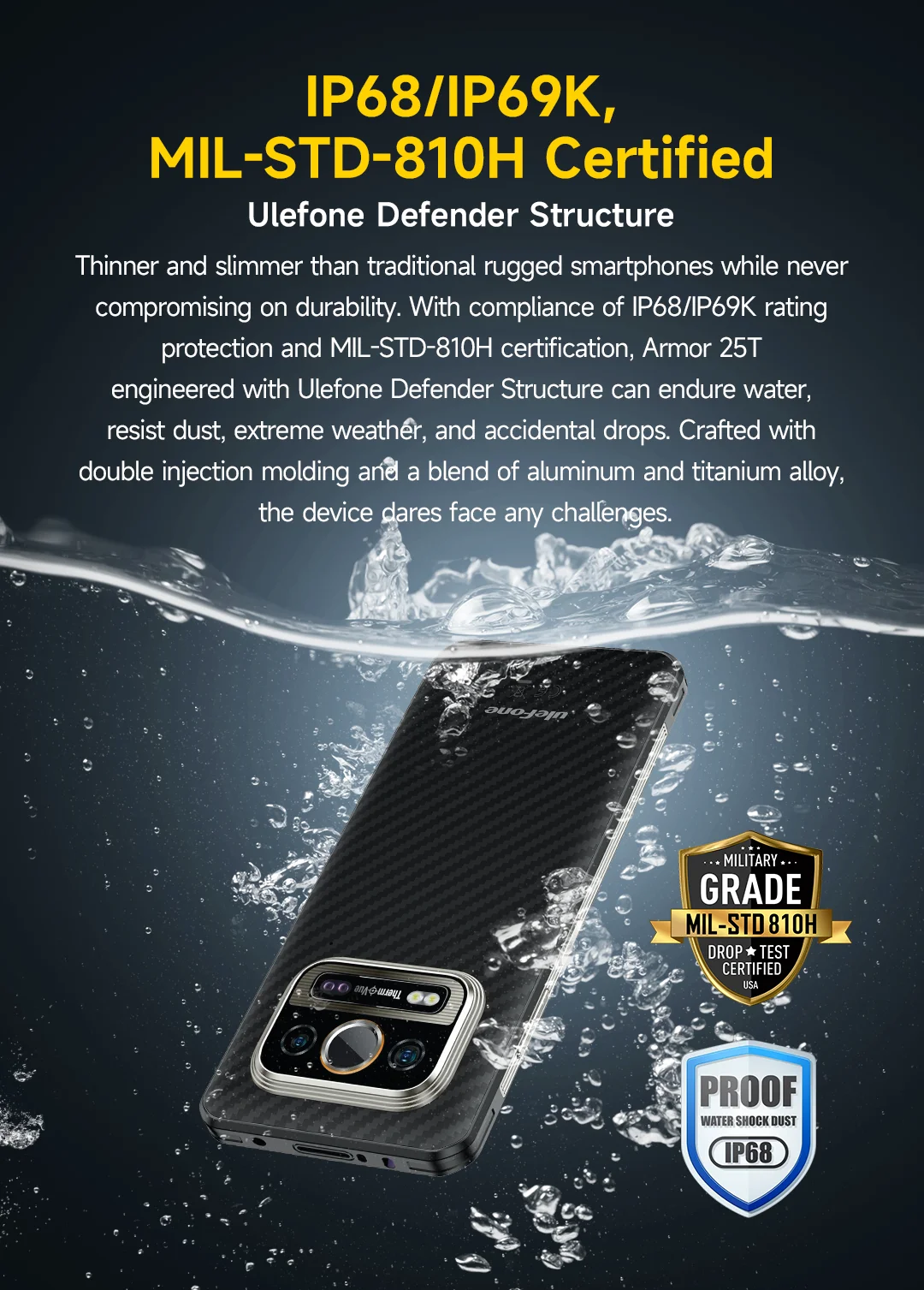Ulefone Armor 25T 4G Rugged Phone Android 14 33W 50MP+64MP Night Camera NFC Waterproof Smartphone 6.78" 120Hz 256GB ROM Global