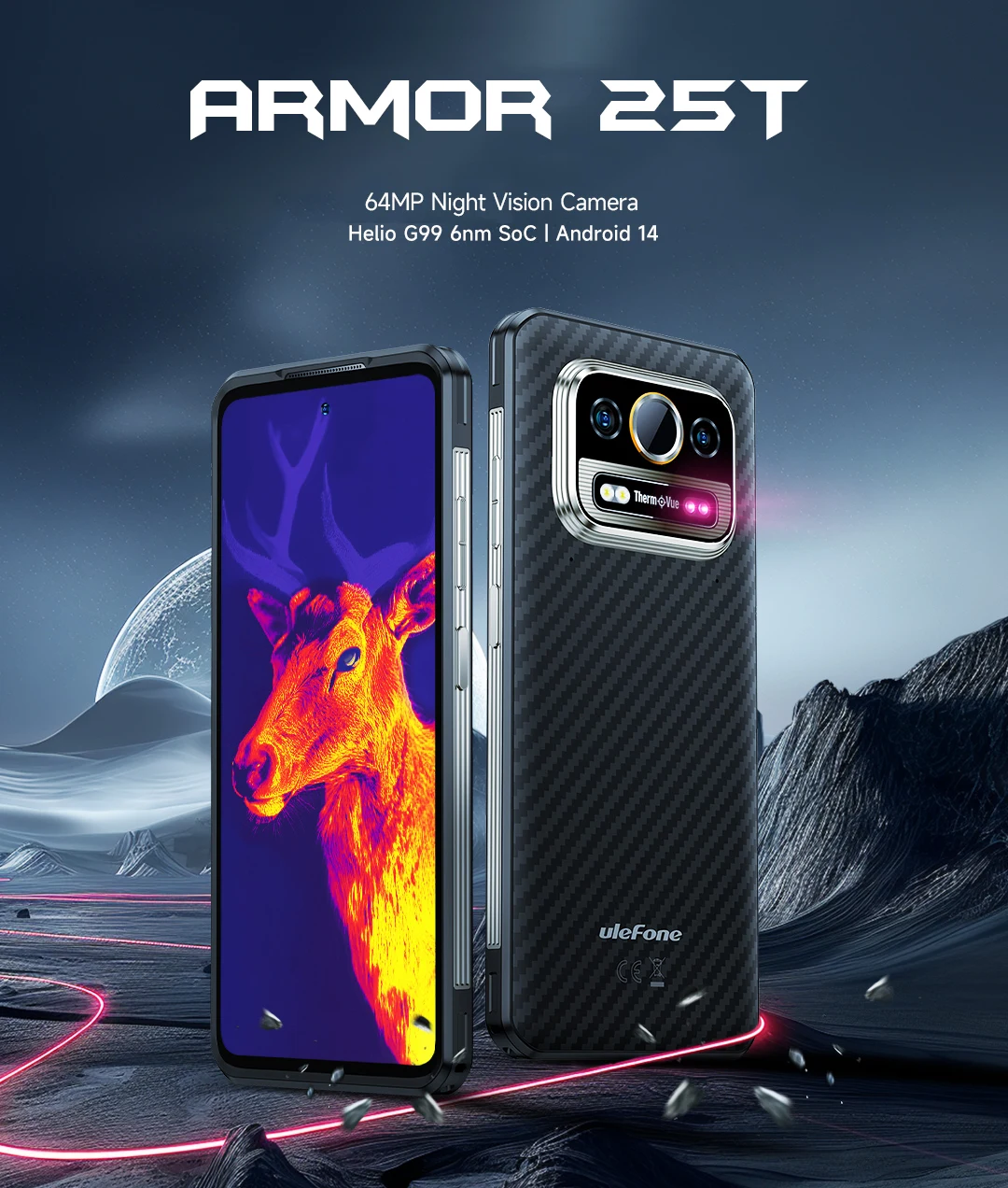 Ulefone Armor 25T 4G Rugged Phone Android 14 33W 50MP+64MP Night Camera NFC Waterproof Smartphone 6.78" 120Hz 256GB ROM Global