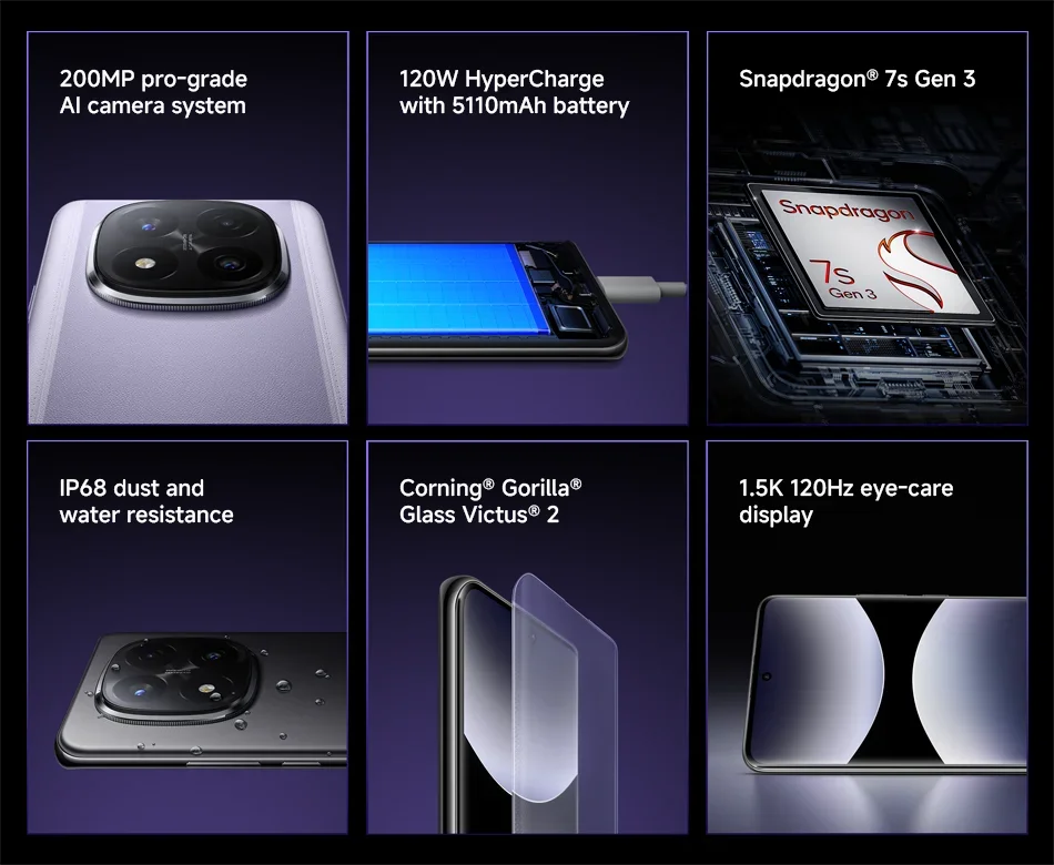 Xiaomi Redmi Note 14 Pro+ Plus 5G Global Version Cell Phone 200MP AI Camera Snapdragon 7s Gen 3 120W HyperCharge 1.5K 120Hz IP68