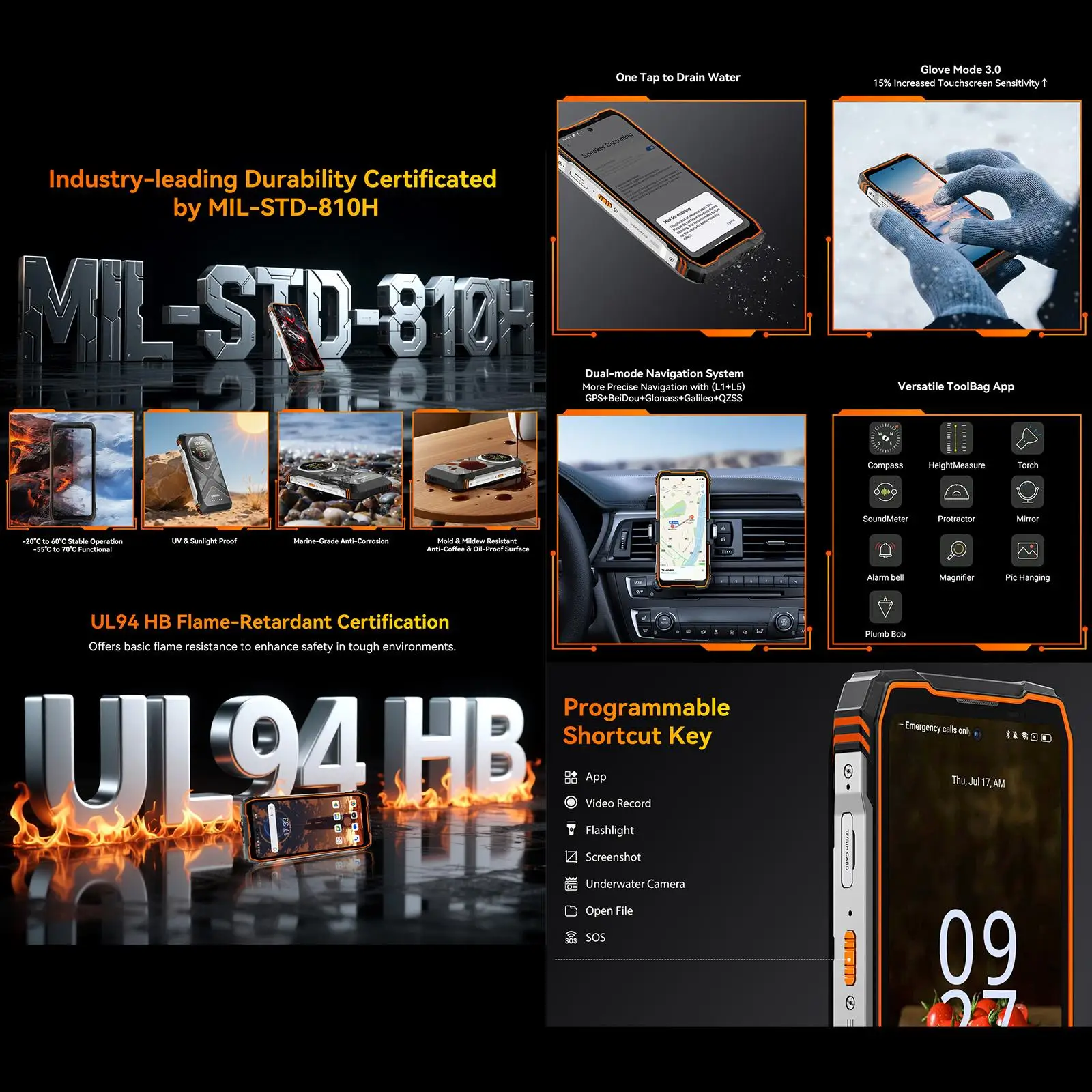 Blackview Oscal TANK 1 Rugged Phone 16GB+512GB 6.78" Android 15 DokeOS 4.2 Mediatek Dimensity 7050 20000mAh 64MP 5G Smartphone