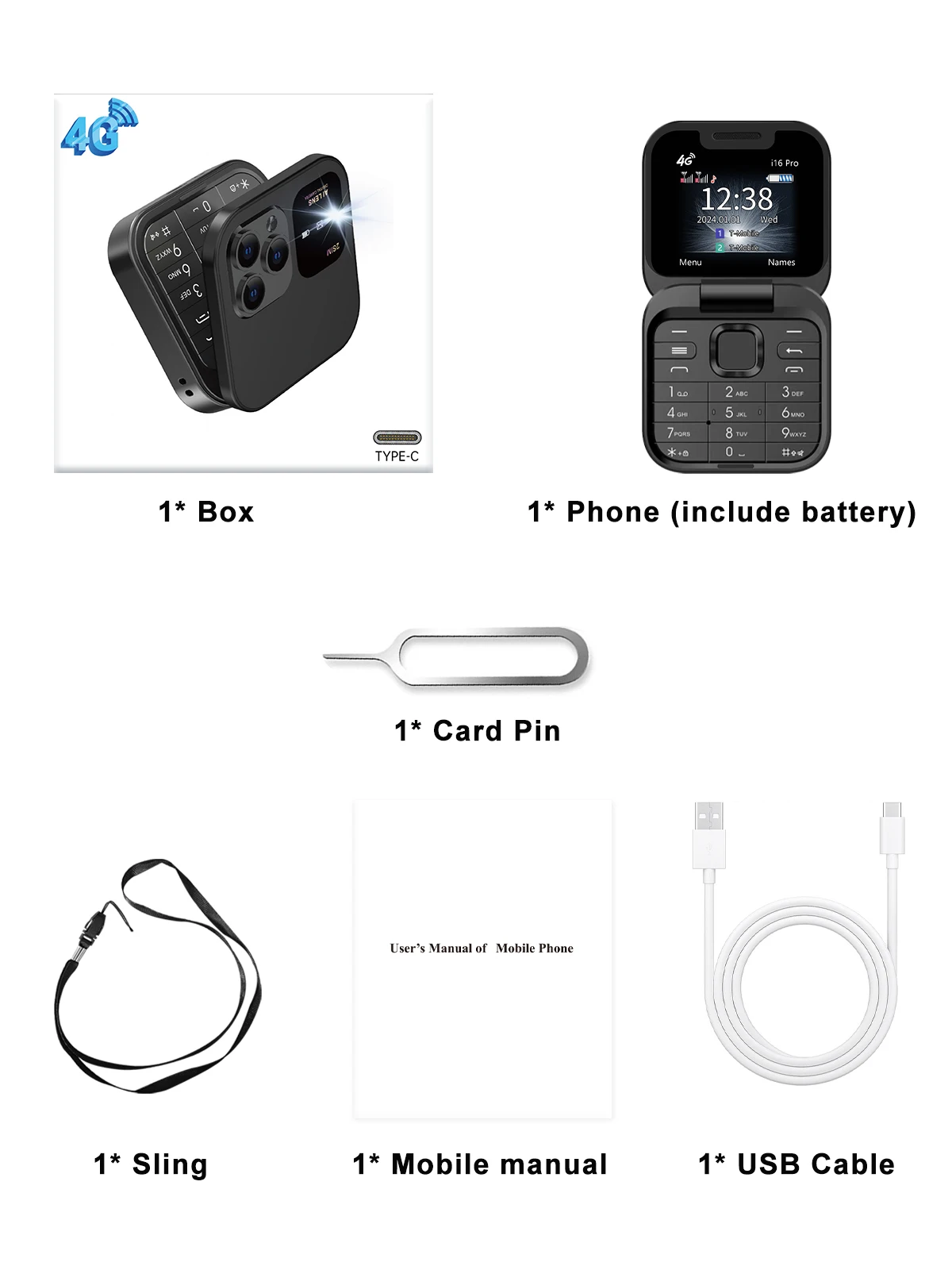 SERVO I16 PRO 4G LTE Foldable Mini Mobile Phone 2 SIM Speed Dial Call Recording Flashlight 1.77'' Screen Flip Cellphone Blacklis