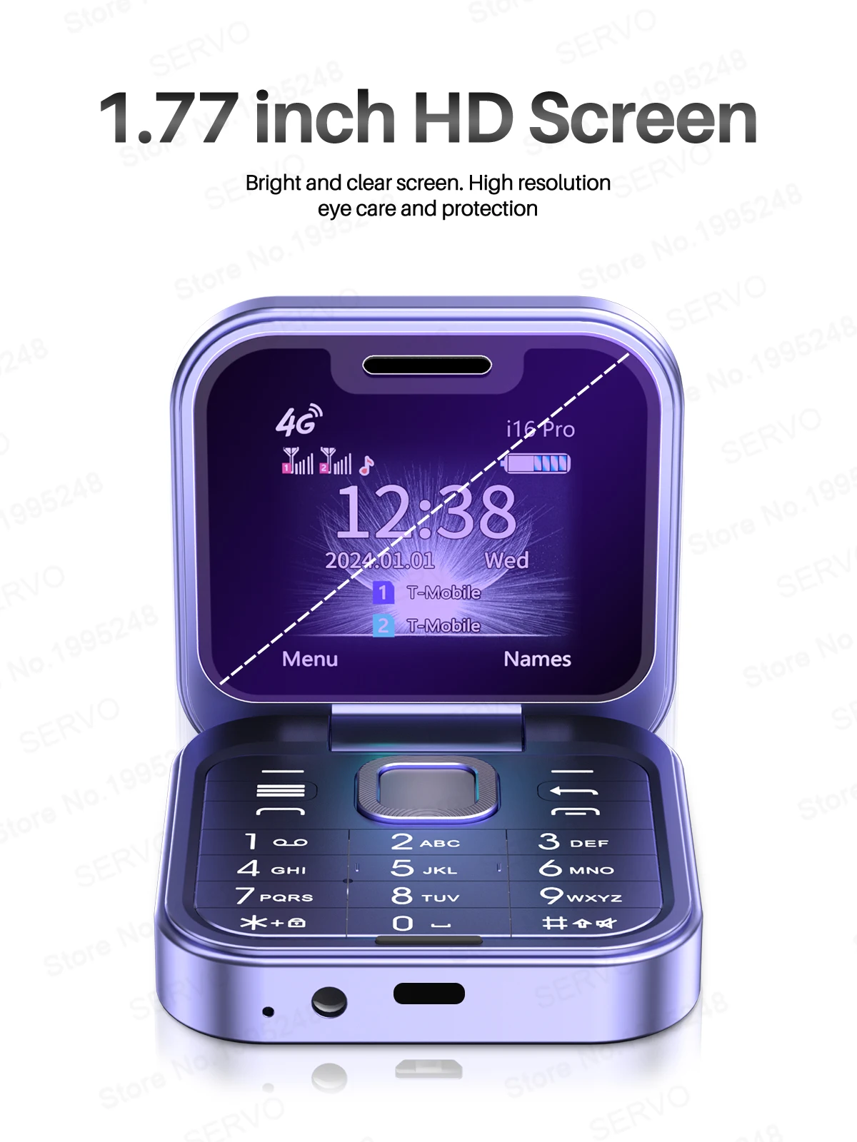 SERVO I16 PRO 4G LTE Foldable Mini Mobile Phone 2 SIM Speed Dial Call Recording Flashlight 1.77'' Screen Flip Cellphone Blacklis