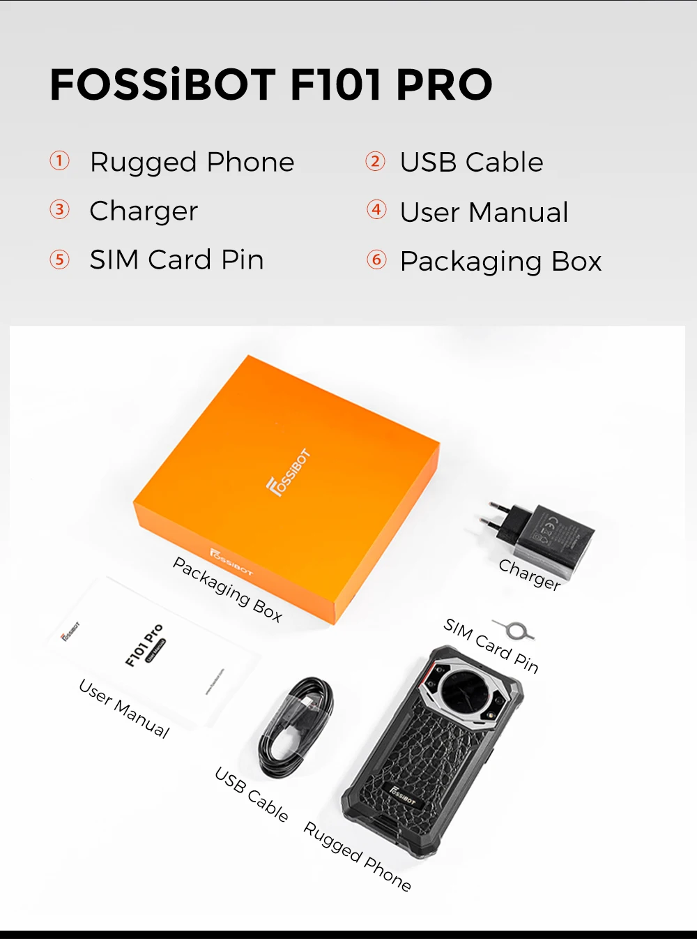Fossibot F101Pro Rugged Smartphone 15GB+128GB Android 13 IP68 Waterproof Mobile Phone 10600mAh NFC Cell Phone Global Version