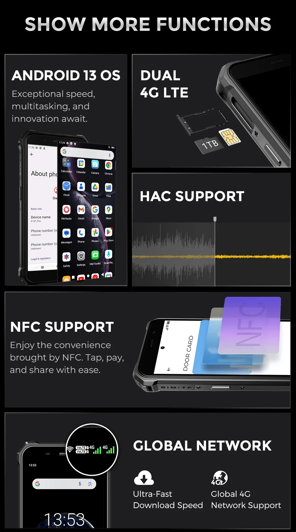 Fossibot F101Pro Rugged Smartphone 15GB+128GB Android 13 IP68 Waterproof Mobile Phone 10600mAh NFC Cell Phone Global Version