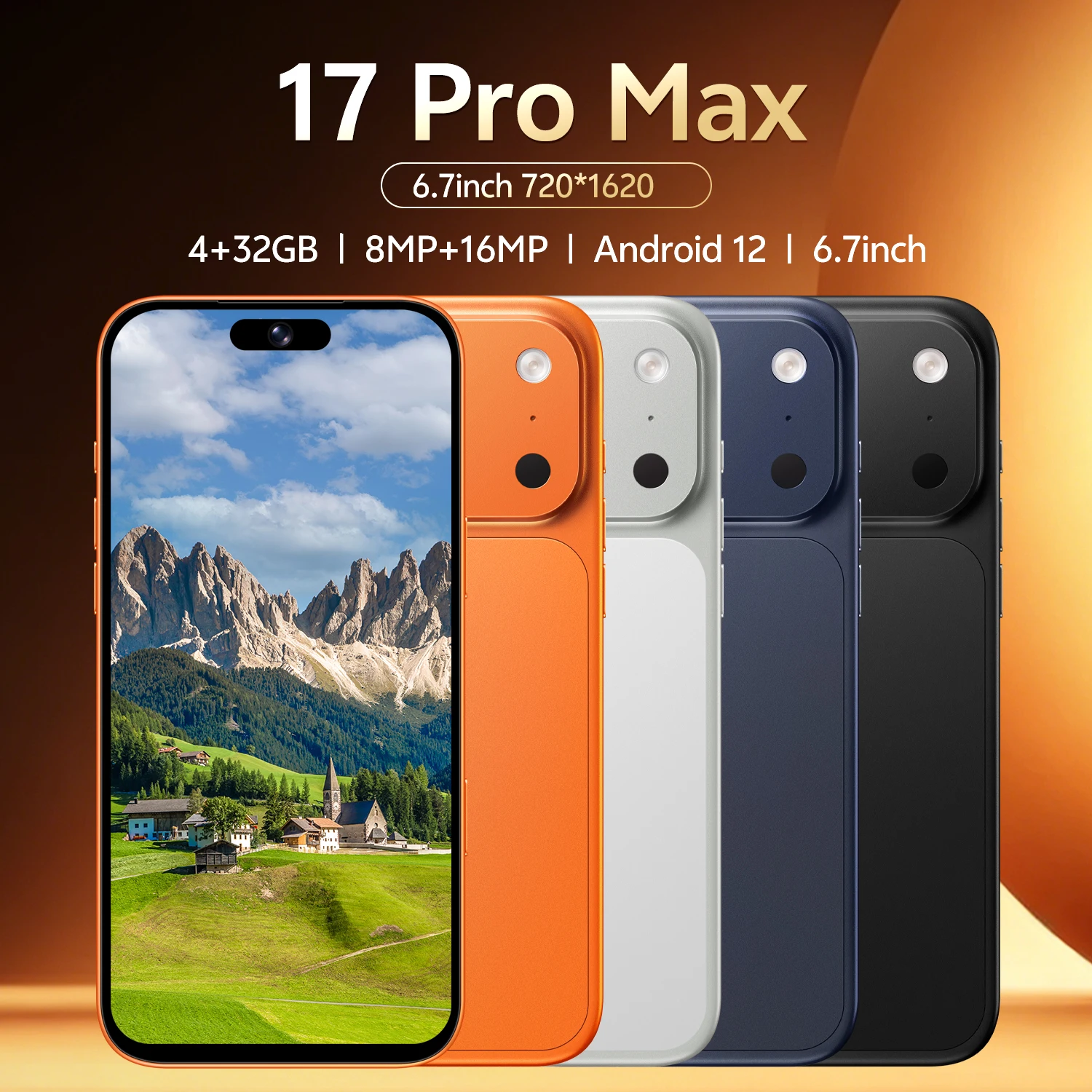 IVMI 17Pro Max Smartphones Android12.0 Dual SIM 6.7" 4GB RAM 32GB ROM Google Play Store 4G Fingerprint Face Unlock Mobile Phones
