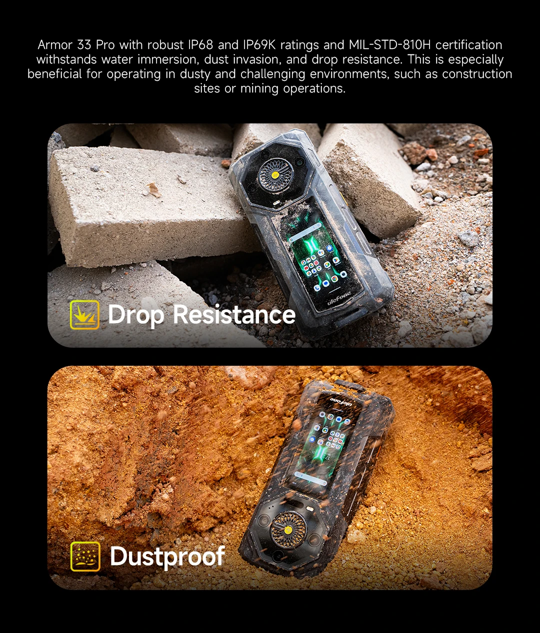 Ulefone Armor 33 Pro 5G Rugged Phone 25500mAh 512GB ROM 6.95” 120Hz 3.4" Rear Screen NFC Android Smartphone