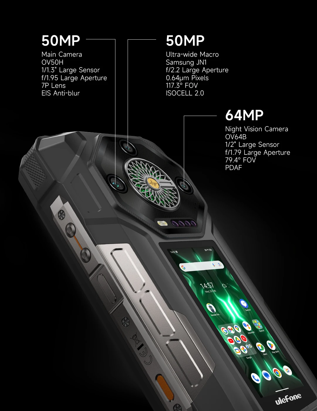 Ulefone Armor 33 Pro 5G Rugged Phone 25500mAh 512GB ROM 6.95” 120Hz 3.4" Rear Screen NFC Android Smartphone
