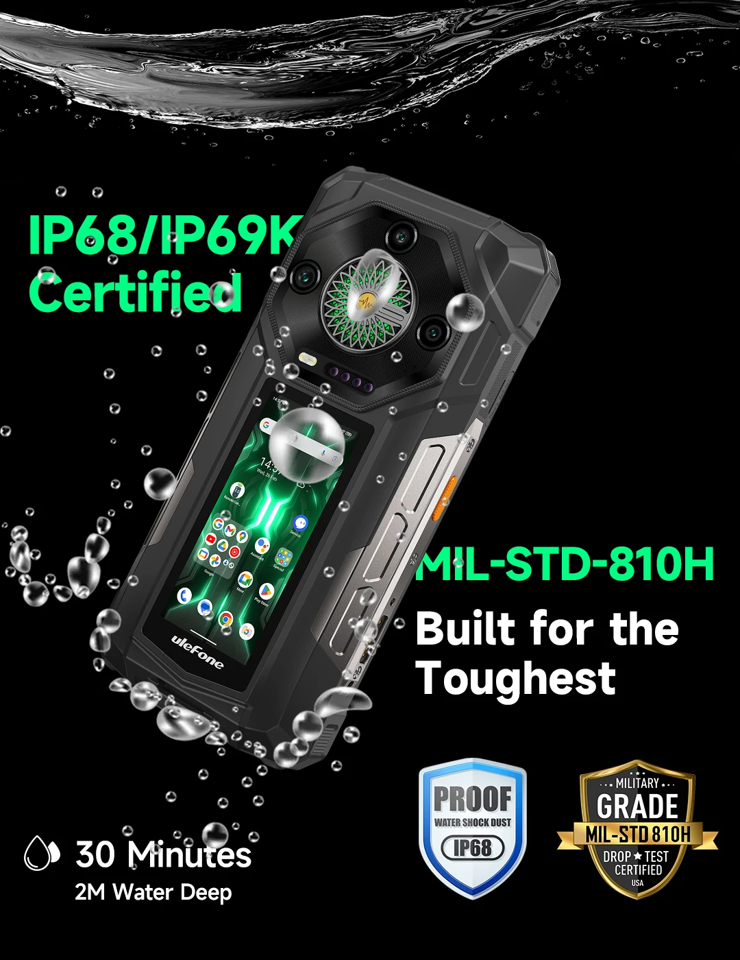 Ulefone Armor 33 Pro 5G Rugged Phone 25500mAh 512GB ROM 6.95” 120Hz 3.4" Rear Screen NFC Android Smartphone