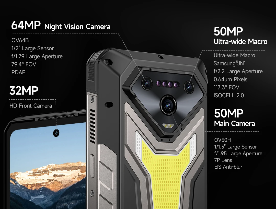 Ulefone Armor 34 Pro+ 5G Rugged Smartphone 16GB+512GB 25500mAh Built-in Projector 64MP Night Vision 6.95'' 120Hz NFC Android 15