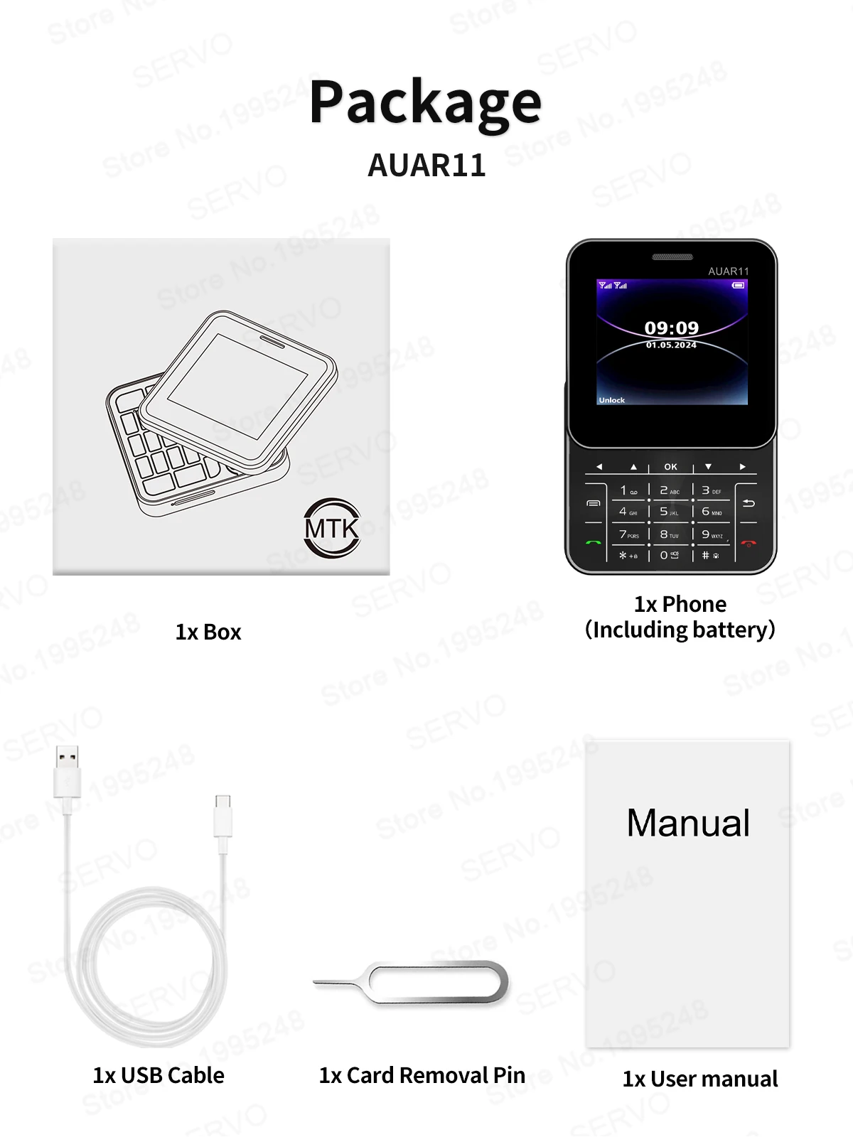 Low Price Sale SERVO AUAR11 2G GSM Rotate Screen Dual SIM Speed Dial Magic Voice Flashlight 2.4" Side Slider Square Cellphones