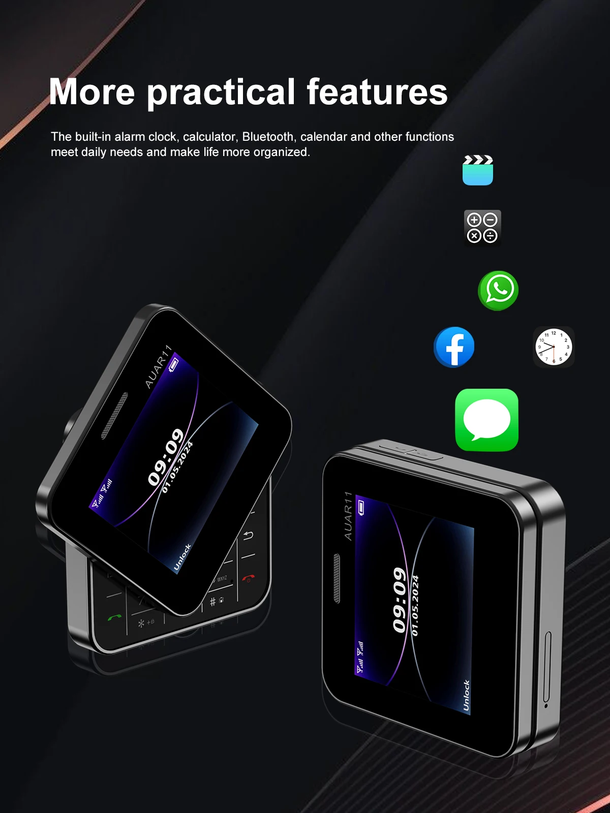 Low Price Sale SERVO AUAR11 2G GSM Rotate Screen Dual SIM Speed Dial Magic Voice Flashlight 2.4" Side Slider Square Cellphones