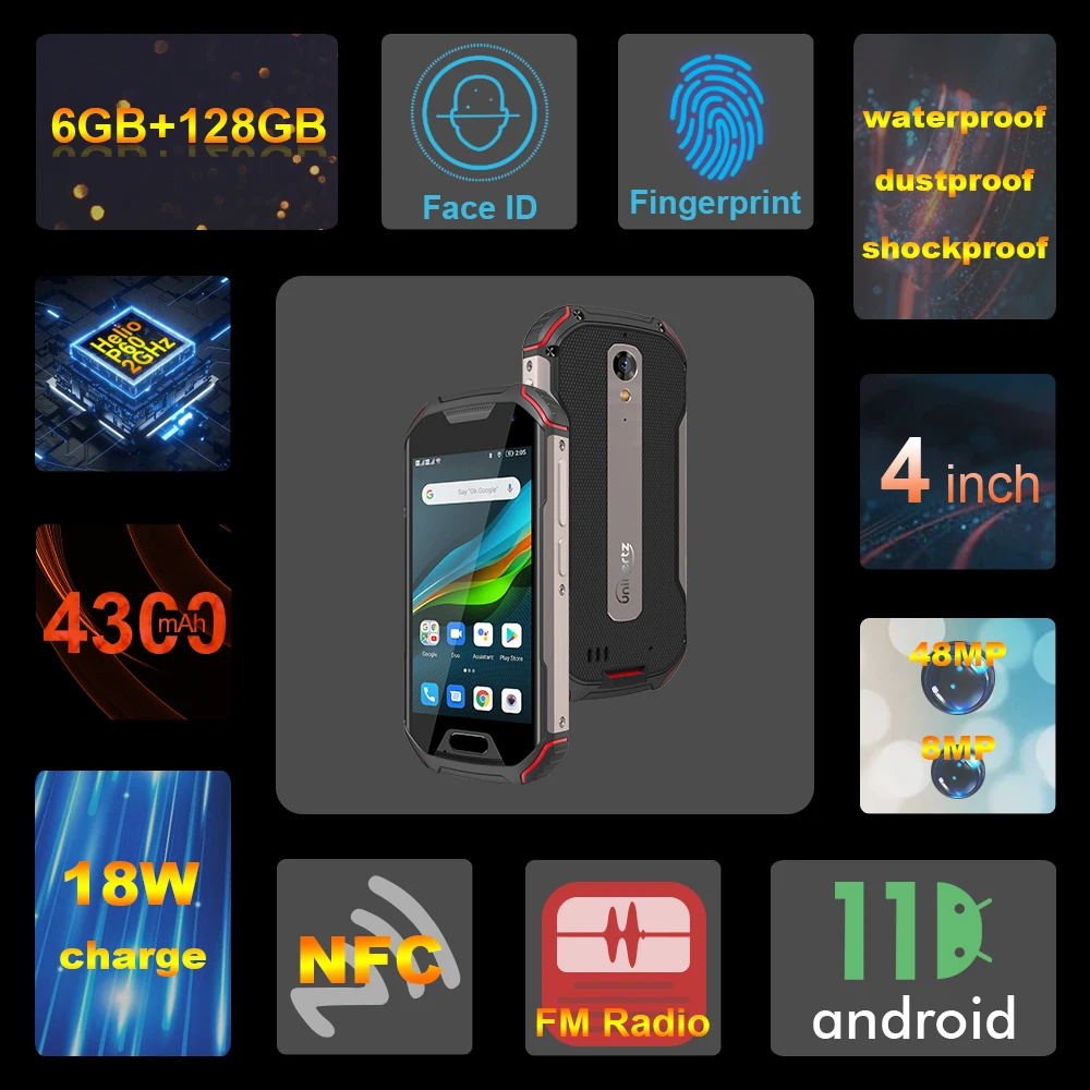 Unihertz Atom L/XL Rugged Waterproof Unlocked Smartphone 6GB 128GB Android Cellphone Walkie-Talkie 8MP 48MP Dual Sim NFC Phones
