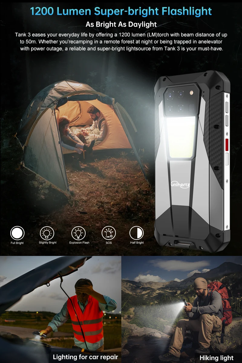 US AU EU Stock Unihertz 8849 Tank 3 Rugged 5G Smartphone 32GB 512GB 23800mAh 120W Charger Dimensity 8200 200MP 120Hz Cell Phone