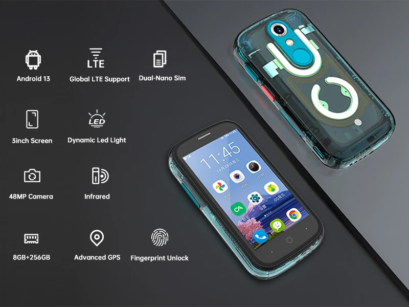 Unihertz Jelly Star Mini Smartphone 8GB 256GB Led Light Unlocked Transparent Backshell Cellphones For Spare Phone