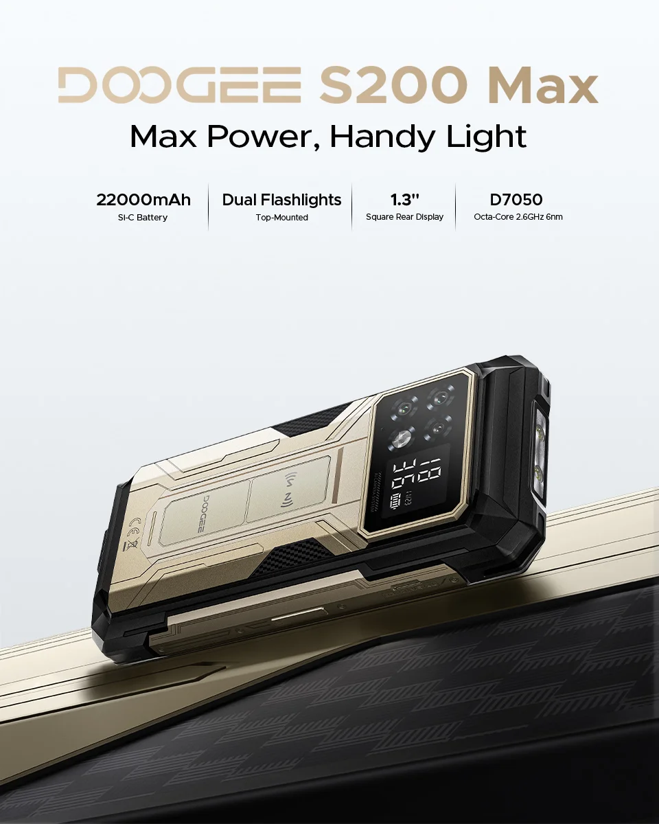 World Premiere DOOGEE S200 Max Rugged Phone 16GB 512GB 22000mAh Battery 66W 1.32" Rear Display 6.72” 120Hz Dimensity 7050 NFC