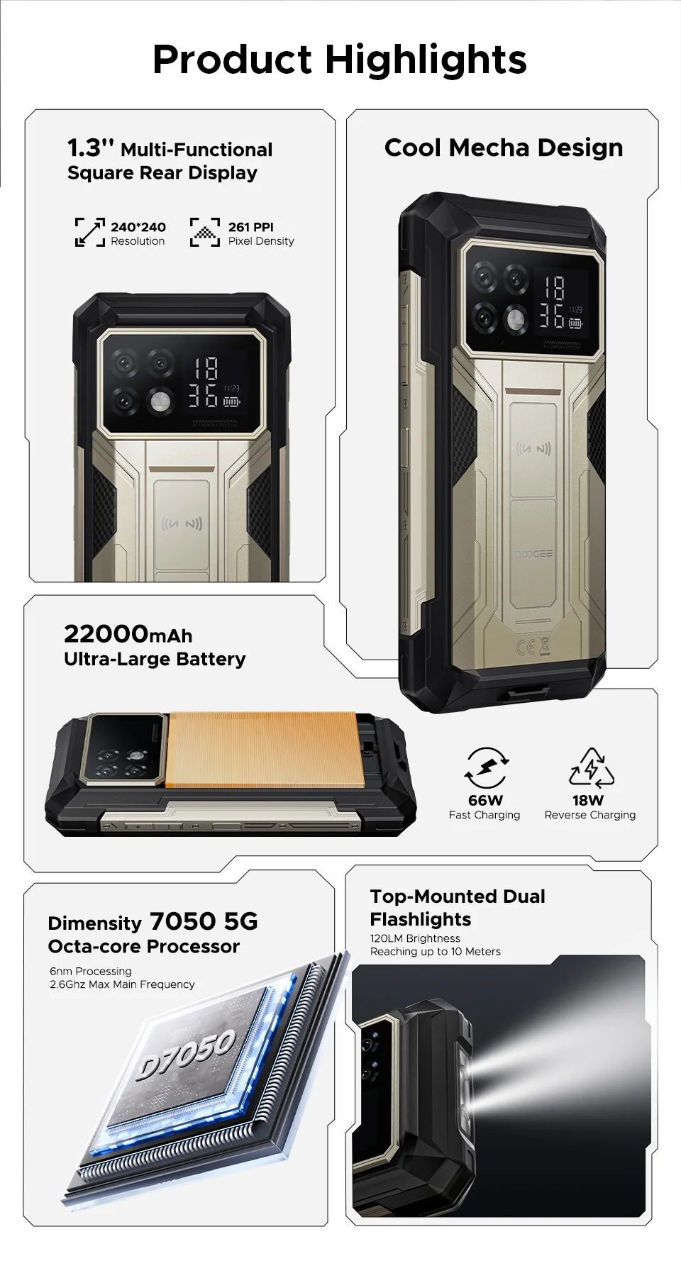 World Premiere DOOGEE S200 Max Rugged Phone 16GB 512GB 22000mAh Battery 66W 1.32" Rear Display 6.72” 120Hz Dimensity 7050 NFC