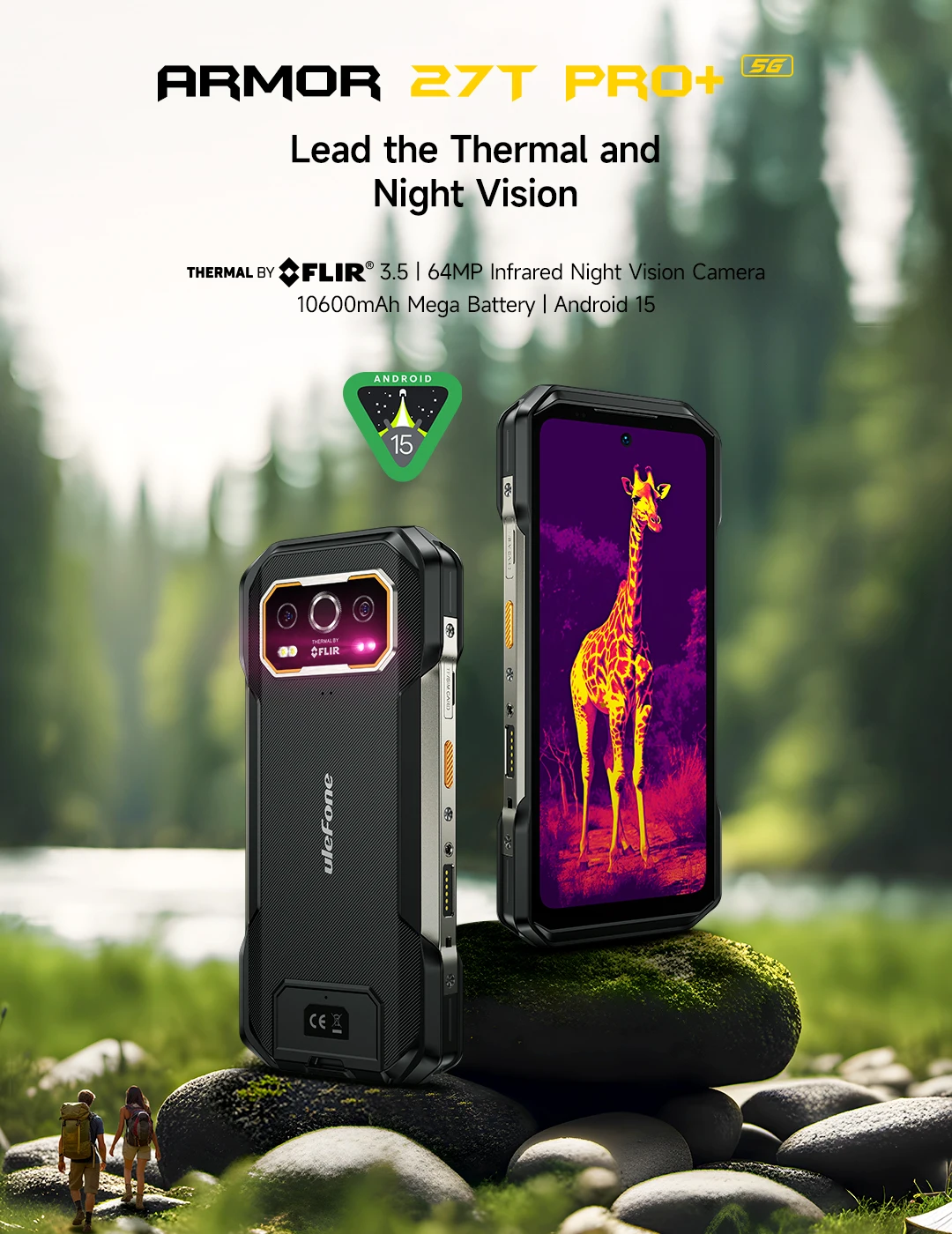 Ulefone Armor 27T Pro+ 5G Rugged Phone 10600mAh Smartphone Android 15 50MP+64MP Night Camera 6.78" Up to 24GB RAM+256GB ROM NFC