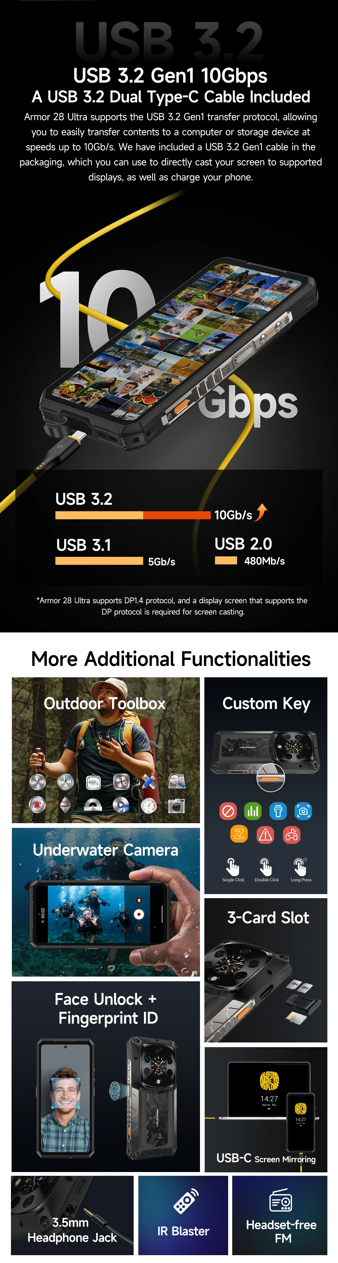Ulefone Armor 28 Ultra 5G AI Thermal Imaging Rugged Phone Dimensity 9300+ 1TB ROM 32GB RAM Android Smartphone AMOLED Mobile