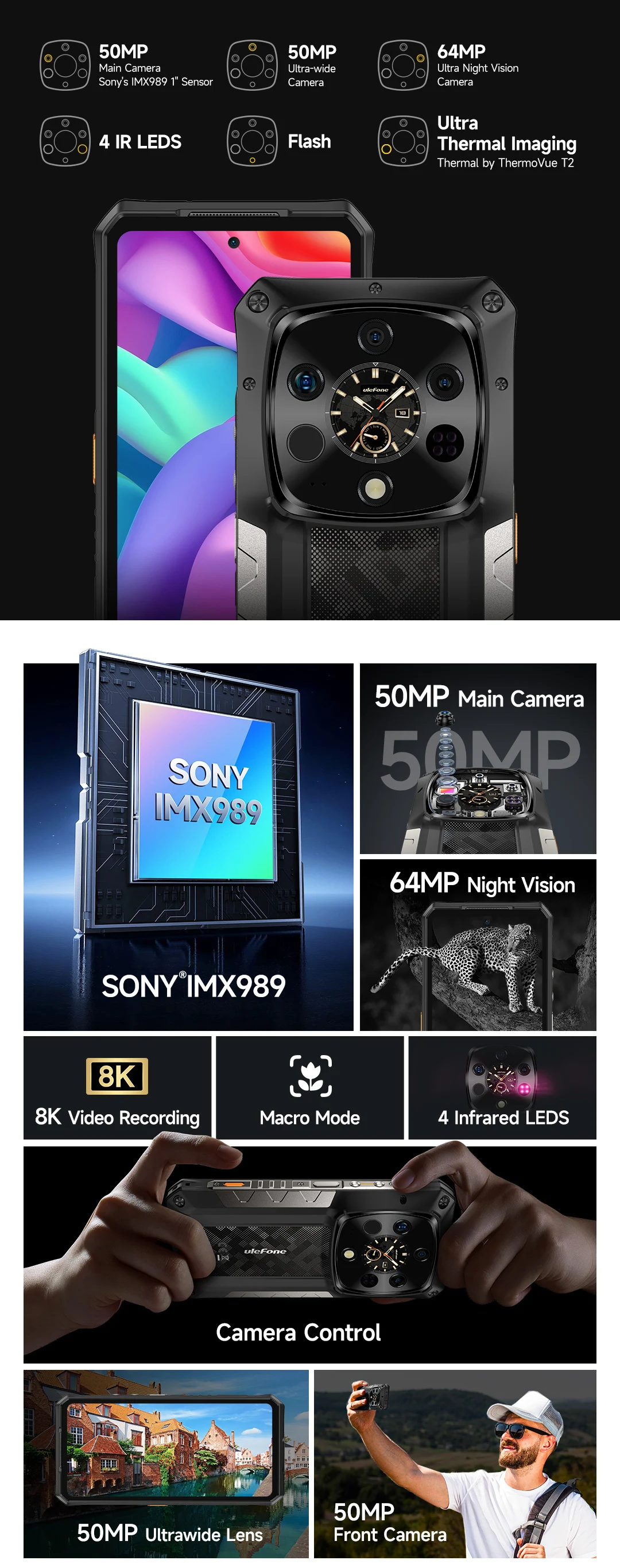 Ulefone Armor 28 Ultra 5G AI Thermal Imaging Rugged Phone Dimensity 9300+ 1TB ROM 32GB RAM Android Smartphone AMOLED Mobile