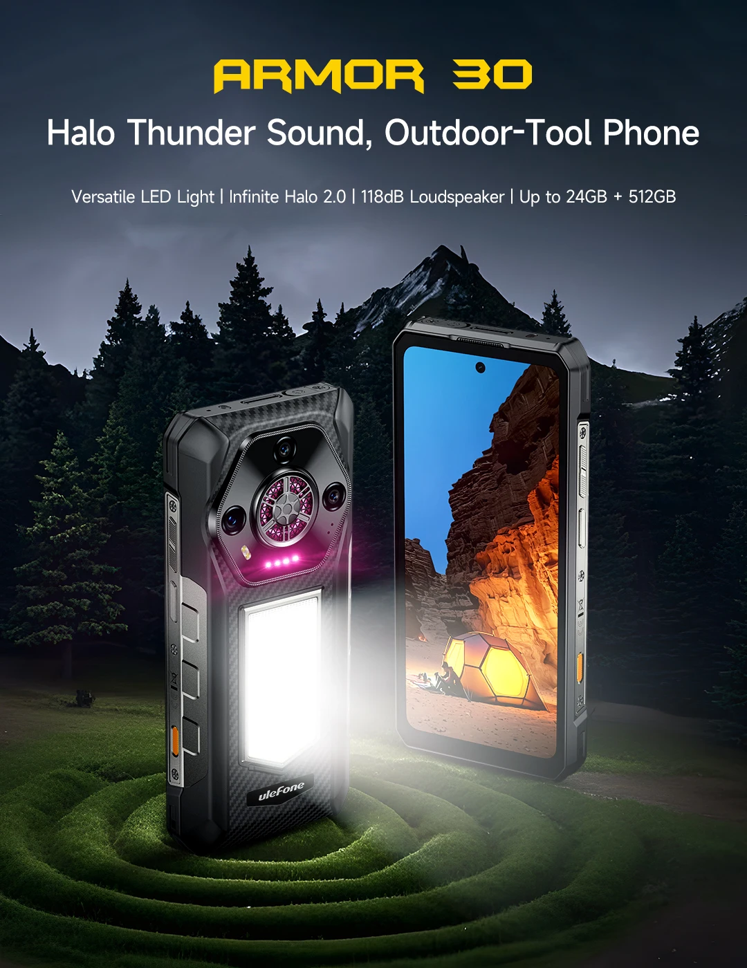 【World Premiere】Ulefone Armor 30 Rugged Phone 12800mAh 24GB+512GB Smartphone 120Hz Android 15 NFC Night Camera Global Version