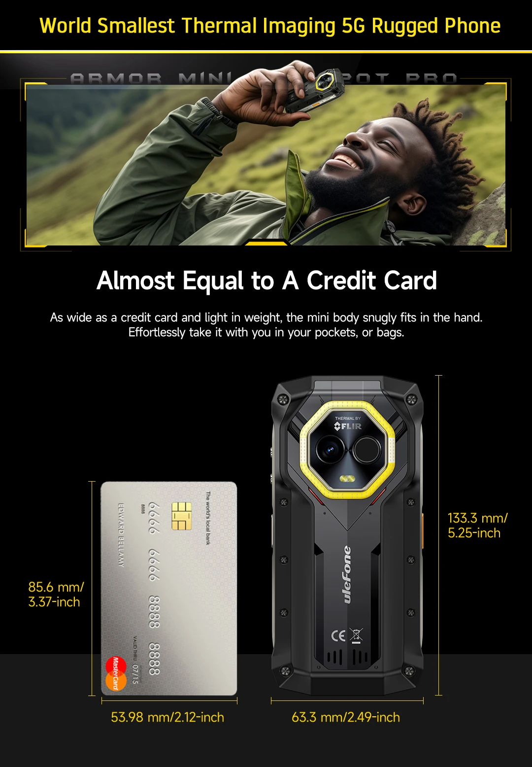 Ulefone Armor Mini 20T Pro 5G THERMAL 4.7' Rugged Phone Android 14 Smartphone 256GB ROM Mobile Phone Thermal Imaging
